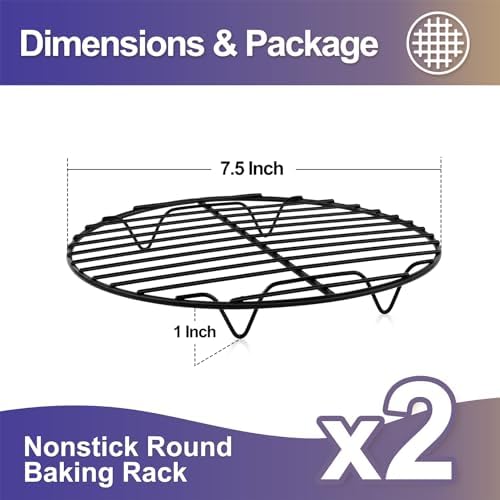 P&P CHEF 9 Inch Cooking Rack Round for Steaming Cooling, Silver, 2 Pack