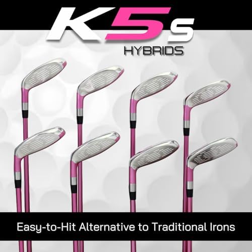 Majek Pink Senior Ladies Golf Hybrids Irons Set New Senior Women Best All True Hybrid Ultra Light Weight Forgiving Fuchsia Woman Complete Package
