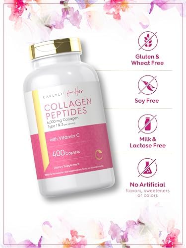Carlyle Collagen Peptides 6000mg | 400 Caplets | with Vitamin C | Type 1 and 3 | Non-GMO, Gluten Free, Grass Fed Supplement