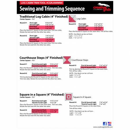 Creative Grids 4in Log Cabin Trim Tool Quilt Ruler – CGRJAWMN4 – Made in USA, 4-1/2in x 4-1/2in, Non-Slip Grip Acrylic Quilting, Sewing, Crafting