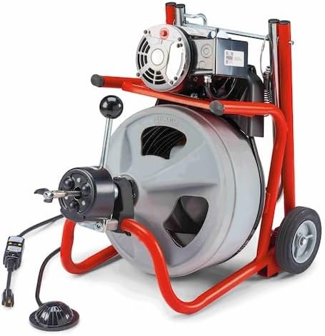 RIDGID K-400 Drain Cleaning 115-Volt Drum Machine Kit with AUTOFEED Control and C-32IW 3/8" x 75' Cable, Grey and Red