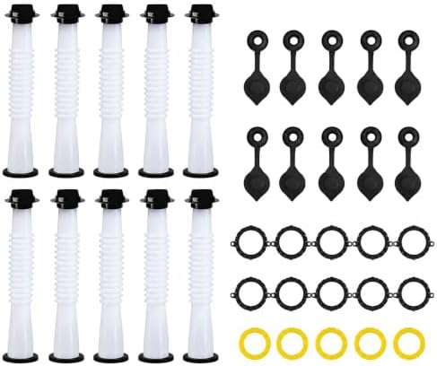 Universal Gas Can Spout Replacement, Gas Can Nozzle with Gasket, Stopper, Collar Caps (Black and Yellow) & gas can vent caps, Pack of 3