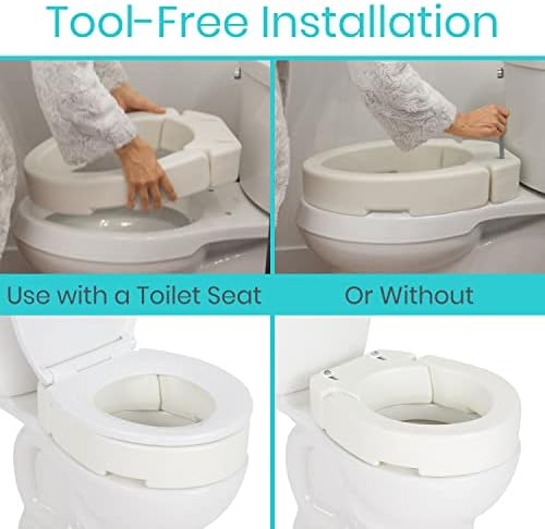 Vive Raised Toilet Seat - 5" Portable, Elevated Toilet Seat Riser | Extender - Elongated and Standard Fit Commode Lifter - Bathroom Safety Extender Assists Disabled, Elderly, Seniors