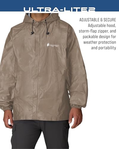 FROGG TOGGS Men's Ultra-lite2 2-Layer Waterproof Breathable Rain Jacket | Sealed seams, adjustable hood, storm flap, zippered chest pocket