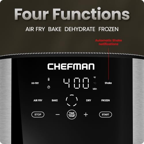 Chefman Air Fryer 8 Qt | TurboFry® 4-in-1 with 450°F Hi-Fry Option for Crispier Results | Bake, Dehydrate