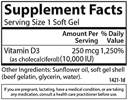 Carlson Vitamin D3 10000 IU (250 mcg), Bone Health, 120 Softgels | Muscle Health; Cholecalciferol; Vitamin D Supplements; Vitamin D3 Soft Gels
