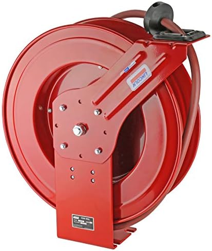 Lincoln 83753 Value Series Air/Water Retractable Hose Reel with 50' x 3/8" Rubber Air Hose, 1/4" NPT, 300 PSI, Slotted Mounting Base