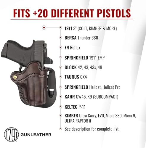 1791 Optic Ready Paddle Holster Fits Glock 43X, 43, 48, FN Reflex, Sig P365