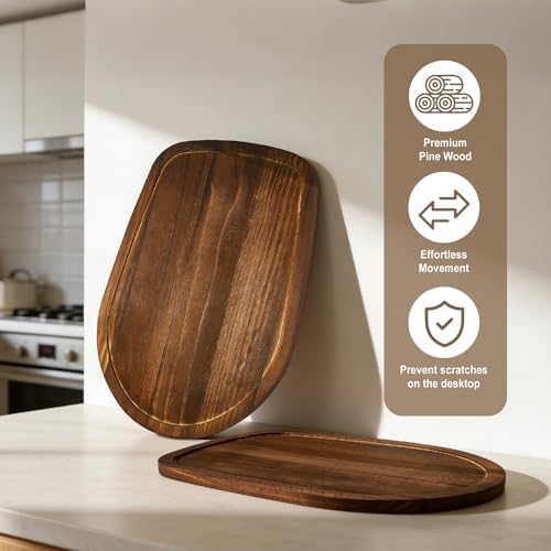 Mixer Slider Mat for KitchenAid 4.5-5 Qt Tilt Head Stand Mixers (Brown) | Pine Wood Moving Tray for Kitchenaid Artisan, Storage Organizer for Kitchen Countertop Accessories and Attachments