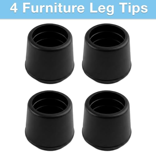 SoftTouch 1" Round Non-Marking Rubber Slip-On Chair Leg Tips, Nonslip Protective Furniture Leg Caps for Chairs, Stools, and Tables on Hard Surfaces