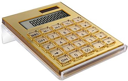 Acrylic Calculator with Stand, Battery and Solar Hybrid Powered Basic Calculator 12-Digit LCD Display,Home Office Desktop Accessories(Silver)