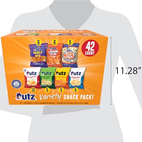 Utz Snack Variety Pack Individual Snacks, Includes Potato Chips, Cheese Curls, Popcorn, and Party Mix, Crunchy Travel Snacks for Lunches