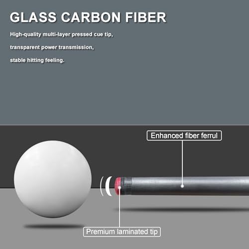 HomeSeason 58inch Carbon Fiber Pool Cue Stick with Screw-in Extension and Leather Case, 18oz Low Deflection Professional Cue Stick for Billiards, 13mm Tip