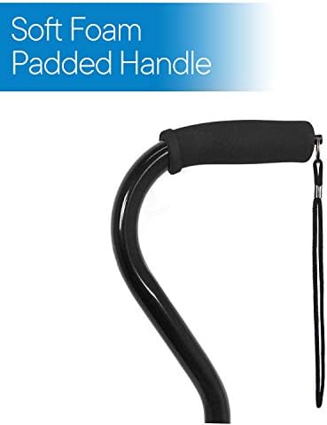 RMS Quad Cane - Adjustable Walking Cane with A Large Four-Pronged Base for Extra Stability - Foam Padded Offset Handle for Secure & Comfort Grip