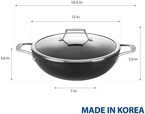TECHEF - Onyx Collection, 12-Inch Nonstick Flat Bottom Wok/Stir-Fry Pan - PFOA Free, Dishwasher and Oven Safe, Made in Korea