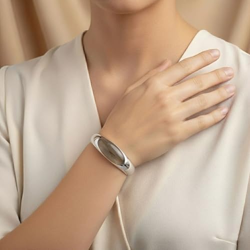 Agate Ellipse Bangle Bracelet in Stainless Steel 6.25 In 8.00 ctw