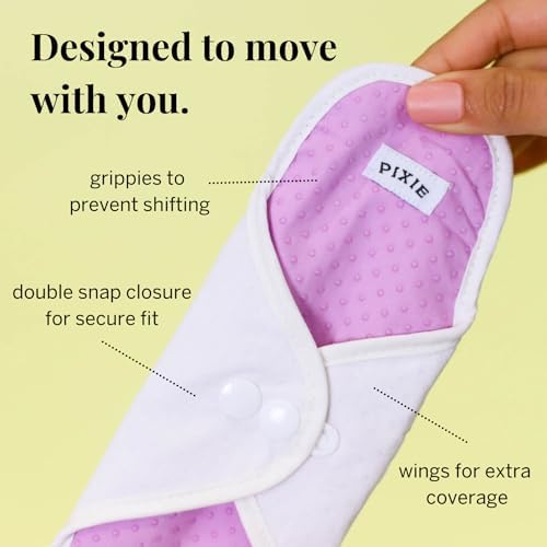 Pixie Cotton Cloth Pads for Feminine Care - 100% Organic Reusable Pads - Ranked 1 for Softest Menstrual Sanitary Napkins - Machine Washable & Includes Free Wet Bag - Menstrual Liner (Regular)