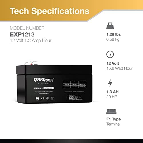 ExpertPower EXP1213-1.3Ah 12V Battery Rechargeable SLA AGM with F1 Terminals, Sealed Lead Acid Small 12 Volt Battery Replacement Backup for Auxiliary