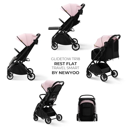 newyoo GlideTow TR18 Travel Stroller, Compact & Lightweight, Muted Olive | Newborn to toddler, foldable, self-standing design, 175° near-flat recline, large mesh window, trolley mode & UPF 50+ canopy