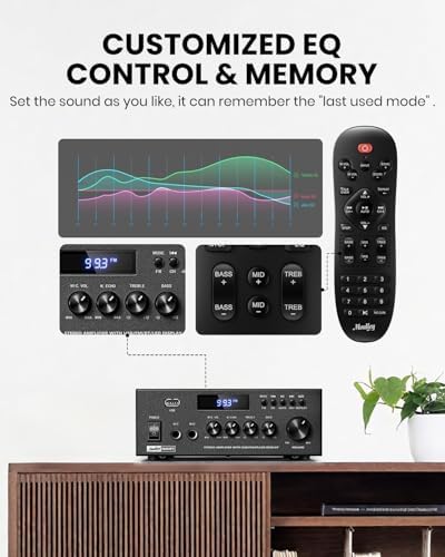 Moukey Stereo Receivers with Bluetooth 5.0, 2.0 Channel Power Audio Amplifier Stereo System w/USB, SD, AUX, RCA, MIC in w/Echo, LED for Karaoke