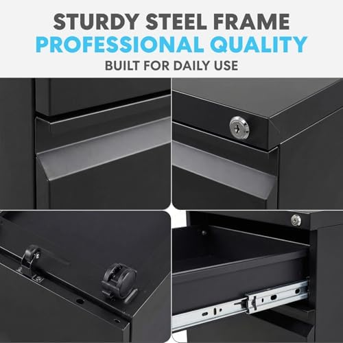 SIMPLI-Magic 3-Drawer Mobile File Cabinet with Lock - Under Desk Rolling Metal Filing Cabinet, Letter/Legal/A4, Fully Assembled, Home Office Organizer