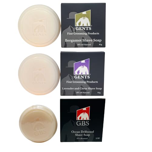 GENTS All Natural Shaving Soap Set for Men, 3 Pack Cedar & Pine, Sandalwood, Bay Rum, Shea Butter Rich Lather, Barbershop Wet Shave Grooming Kit