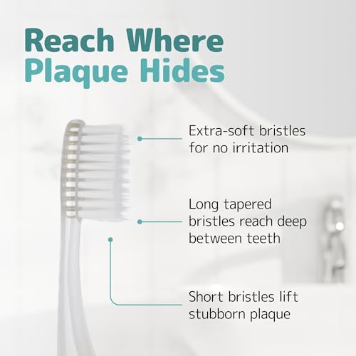 NIMBUS Extra Soft Toothbrushes (Regular Size Head), Periodontist Design Tapered Bristles for Sensitive Teeth & Receding Gums (5 Pack, Colors May Vary)
