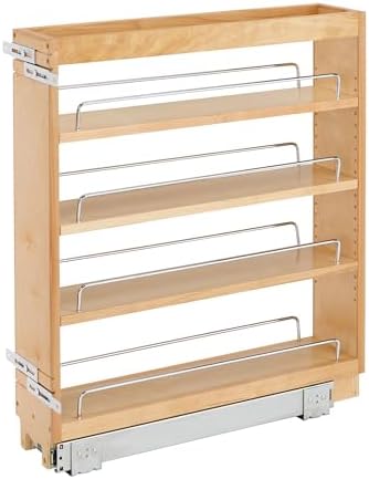 Rev-A-Shelf Pullout Kitchen Cabinet Organizer, Min Cabinet Opening 8.5" W | 8" W Slide Out Pantry Spice or Utensil Storage Rack with Adjustable Shelves for Base Cabinet Organization, 448-BC-8C
