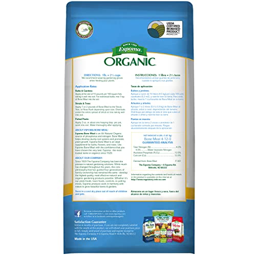 Espoma Organic Bone Meal Fertilizer 4-12-0. All-Natural Plant Food Source of Nitrogen and Phosphorus for Organic Gardening. for Bulbs & Other