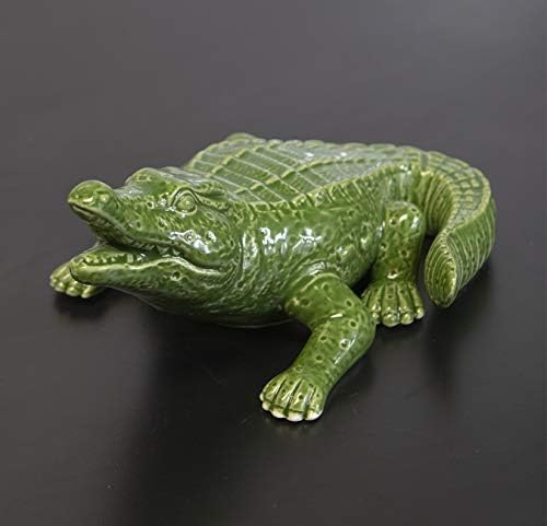 Ceramic Gator Figurine Green And White 7.5" Perfect For Any Room Decor