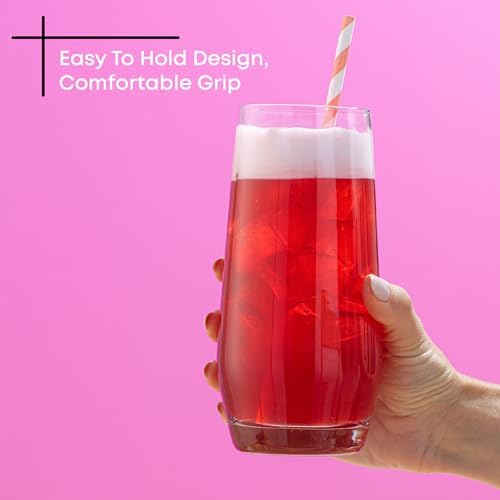 JoyJolt Gwen 18.5 oz Highball Glasses, 4pc Tall Glass Sets. Lead-Free Crystal Glass Drinking Glasses. Water Glasses, Mojito Glass Cups
