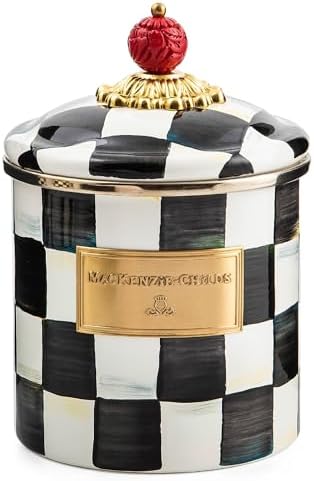 MACKENZIE-CHILDS Enamel Canister, Small, Black-and-White Courtly Check