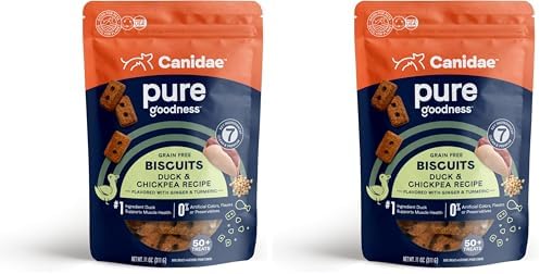 Canidae Pure Dog Treat Biscuits - Healthy & Nutrient Rich Dog Treats - Grain-Free Limited Ingredient Formula - Soy-Free - Crunchy Texture - Easy-Snap Design - 11 oz - Duck & Chickpea Recipe