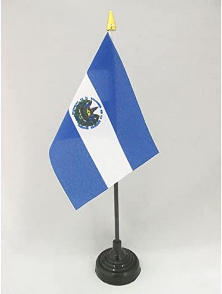 AZ FLAG Nicaragua Table Flag 4x6 in 100D Polyester Plastic Base | Indoor use Nicaraguan 15x10 cm desk flag stitched finish with reinforced edges with plastic pole and gold finial