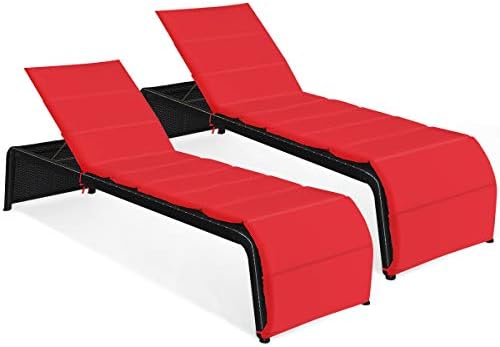 Tangkula Outdoor Chaise Lounge Chair, 5-Position Adjustable Rattan Recliner Chair w/Cushioned Seating and Adjustable Feet