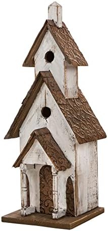 Glitzhome Rustic Hand Painted Wooden Church Birdhouse, Extra-Large 23.62" H Hanging Bluebird Houses for Outside