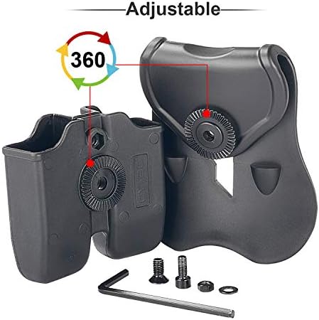 Double Mag Pouch Fit Glock 9mm/.40 Cal Magazines | Polymer Paddle Holster with 360°Adjustable Cant , Ambidextrous, Outside Waistband, Black