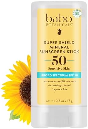 Babo Botanicals Super Shield SPF 50 Stick Sunscreen - 70% Organic Ingredients - Natural Zinc Oxide - For all ages - NSF & MADE SAFE Certified - EWG