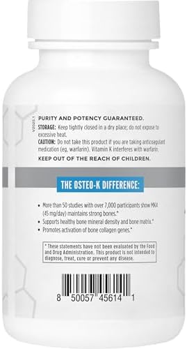 NBI Osteo-K Bone Support - Mini | Vitamin D & K Complex with Calcium Citrate Supplement | 45mg Vitamin K2 (MK4) for Strong Bone Health & Function | 120ct Veggie Capsules