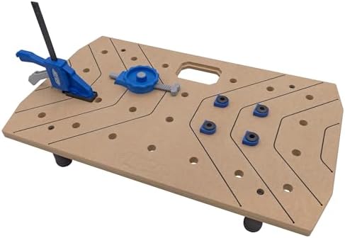 Kreg Portable Work Surface Bundle - Compact Portable Workbench - Ultra Flat Fiberboard Top - Dog Hole Clamping System - Mobile Workstation with