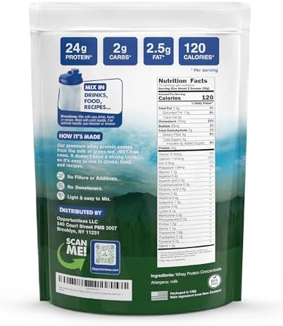 Grass Fed Whey Protein Powder Concentrate - 1 Ingredient - Pure Protein Supplement for Drink, Smoothie, Shake, Cooking & Baking - Non GMO, Hormone Free & Gluten Free - 1 Pound