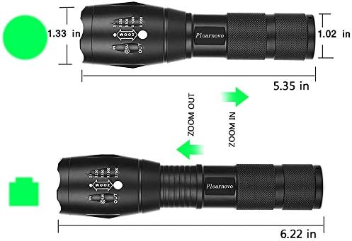 Hunting Flashlight - Green LED Handheld Light - Zoomable, Water & Shock Resistant Night Hunting Lights for Fishing, Hog, Pig, Coyote, Varmint