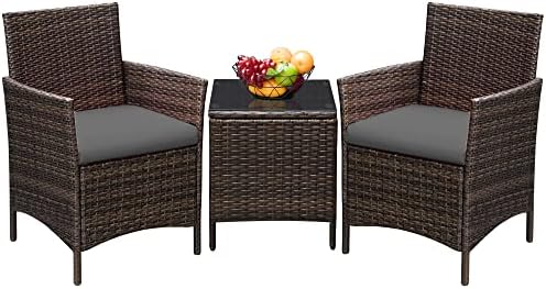 Greesum 3 Pieces Patio Furniture Sets Outdoor PE Wicker Chairs,Beige