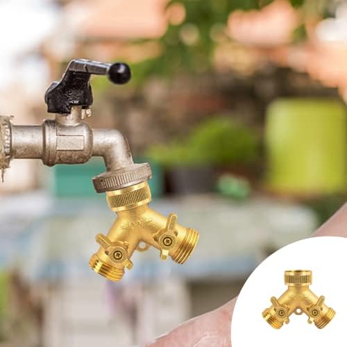 Hourleey Brass Garden Hose Splitter (4 Way), Solid Brass Hose Connector 3/4", Hose Spigot Adapter 4 Valves with 4 Extra Rubber Washers