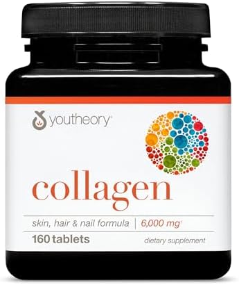 Youtheory Advanced Collagen - 6,000 mg Hydrolyzed Collagen Peptides - Includes Antioxidants & Contains Vitamin C - Hair Growth, Nails, Joint Health & Bone Support* - 290 Tablets (48-Day Supply)