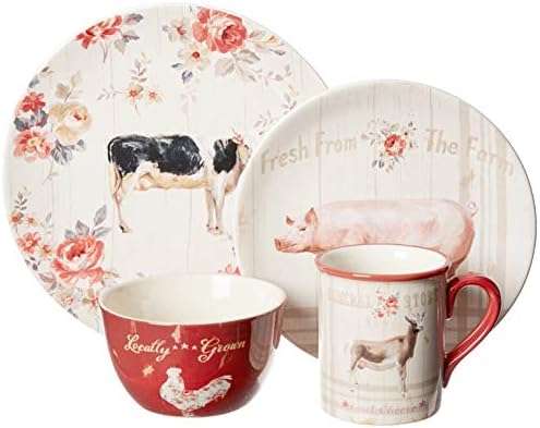 Certified International Farmhouse 16 pc Dinnerware Set, Multicolored, 10.75 Inches, Service for 4