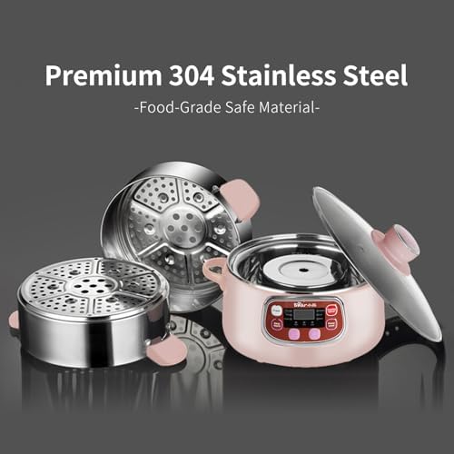 Bear Electric Multifunctional Food Steamer, One Touch Digital Steamer with Timer, Vegetable Steamer 2 Tiered Stackable Stainless Steel Baskets