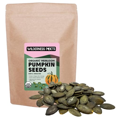 Wilderness Poets, Organic Heirloom Pumpkin Seeds - Styrian Variety, No Shells, Naturally Hulless. Unsalted, Bulk Size, Grown in Oregon, USA or Europe (32 Ounce - 2 Pound)