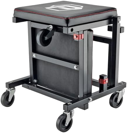 Powerbuilt 2-in-1 Rolling Creeper Seat Converts from High to Low Roller Seat, Fast, Tool-Free Conversion, Garage, Shop, Brake Jobs, Washing, Detailing