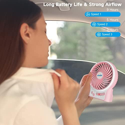 efluky 4.9-Inch Mini Desk Fan - 3 Speeds, Rechargeable Battery/USB Powered with LED Light, Quiet Portable Fan for Home, Office, Travel, Camping (Black)